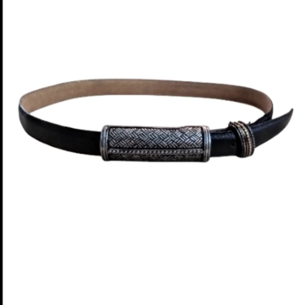 Doncaster Vintage Black Leather Belt With Silver-Tone Tunnel Buckle L